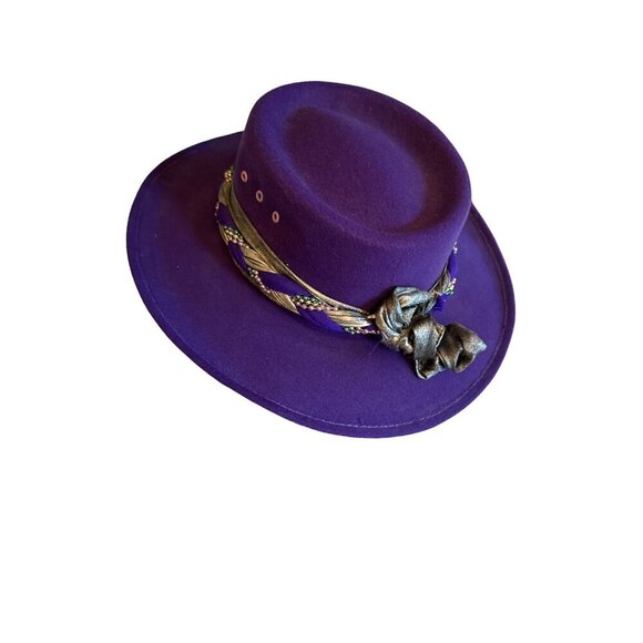 Purple Western Style Hat With Braided Band & Metallic Accents By C.C. Weaver - Picture 2 of 7